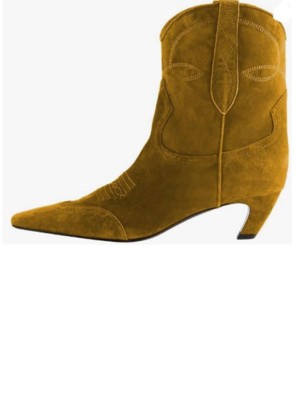 Goldenrod Suede Square Toe Comfort Kitten Low Heel Ankle Boot Pull On Bootie